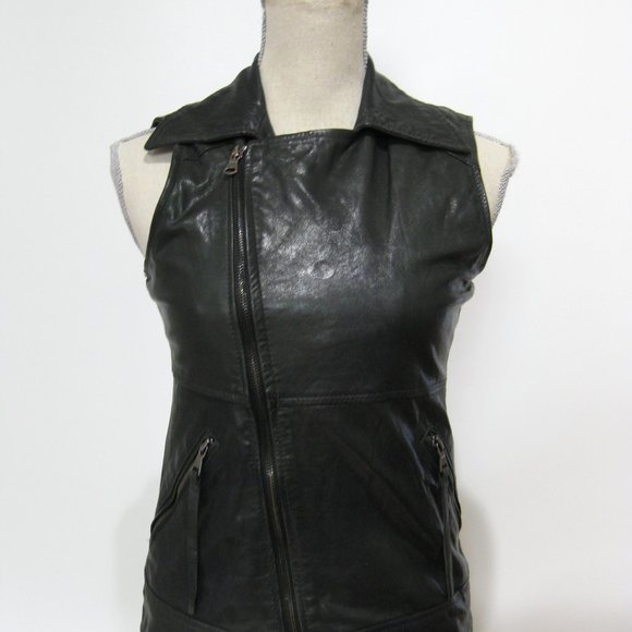 Compagnia Italiana Black Leather Zip Up Vest  42 - Picture 9 of 16
